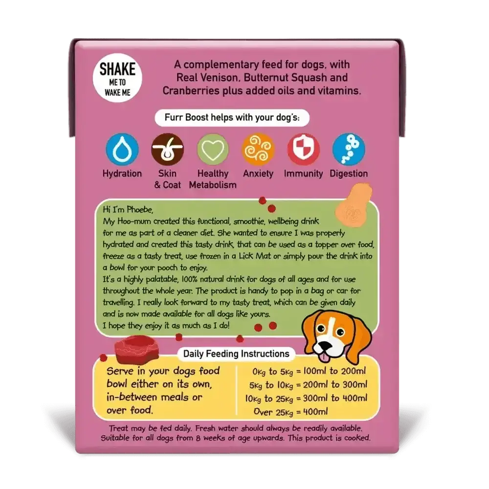 Furr Boost Dog Drink with venison, butternut squash and cranberry, 400ml carton