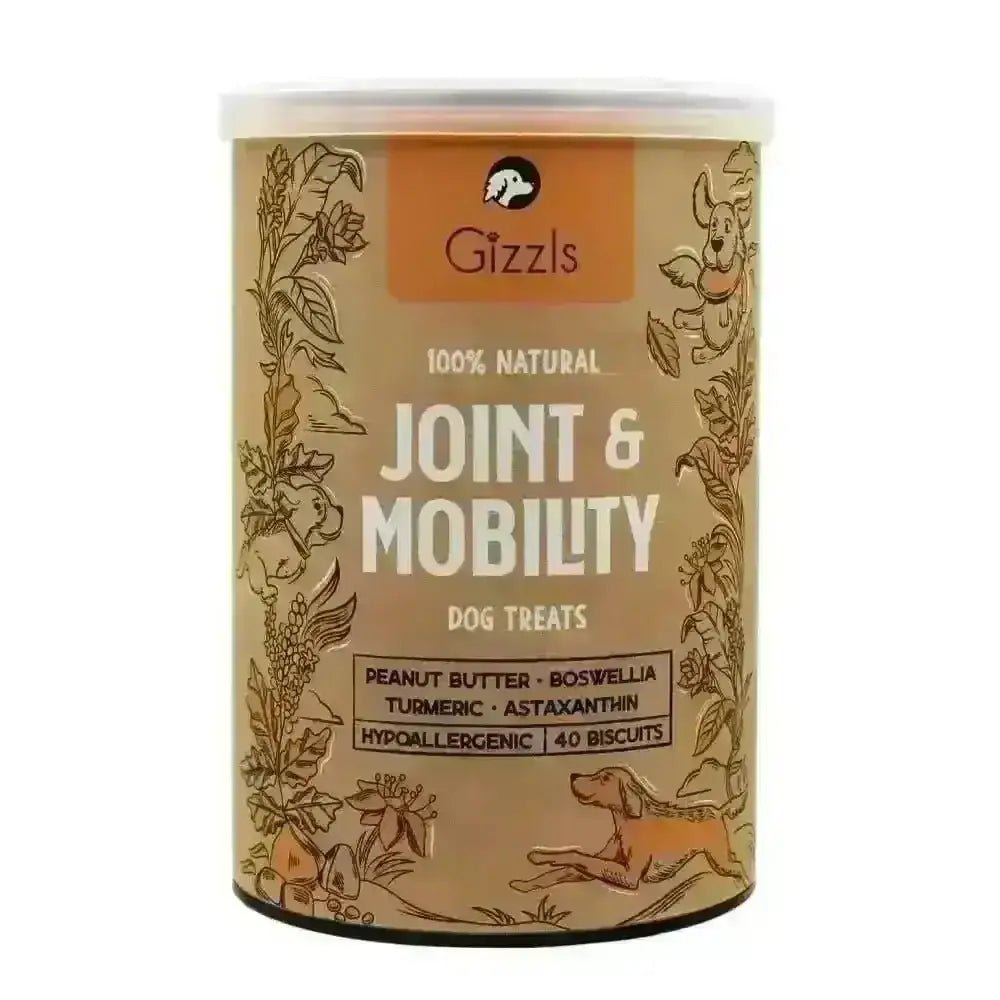 Gizzls natural dog treats in autumn tin for joint relief