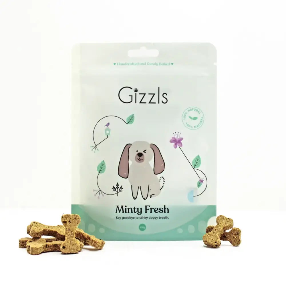 Gizzls minty fresh organic peanut butter dog treats for small dogs, 100g pouch