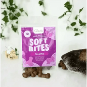 Gizzls Soft Bites calming dog treats with lavender, white paw prints, for separation stress