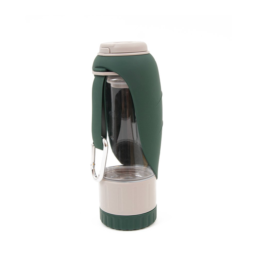 Green insulated bottle cover with a carabiner on a white background