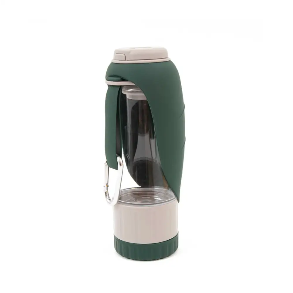 Great&Small Active Treat flexible dog travel water bottle, green and white insulated with flip-top lid