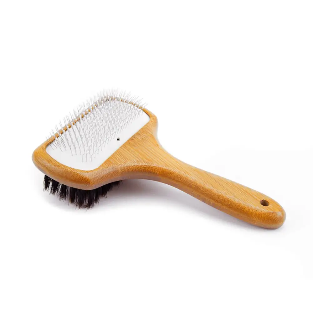 Great&Small Bamboo Double Brush with white black bristles ergonomic handle