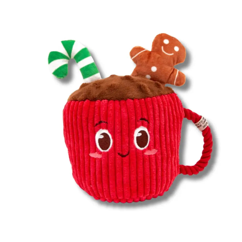 Red Corduroy Christmas Holiday Hot Chocolate Mug Plush Toy with Gingerbread Man