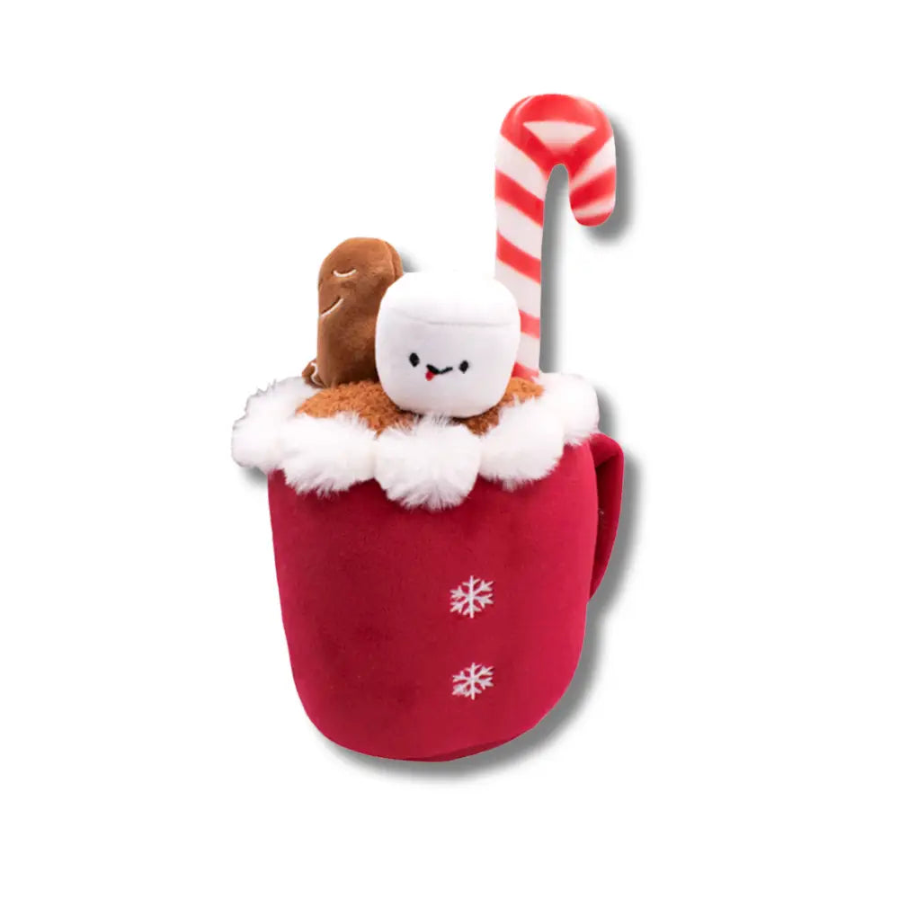 Great&Small plush cocoa mug with vinyl candy cane and marshmallows