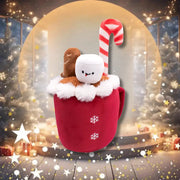 Great&Small plush cocoa mug with vinyl candy cane handle and snowflakes