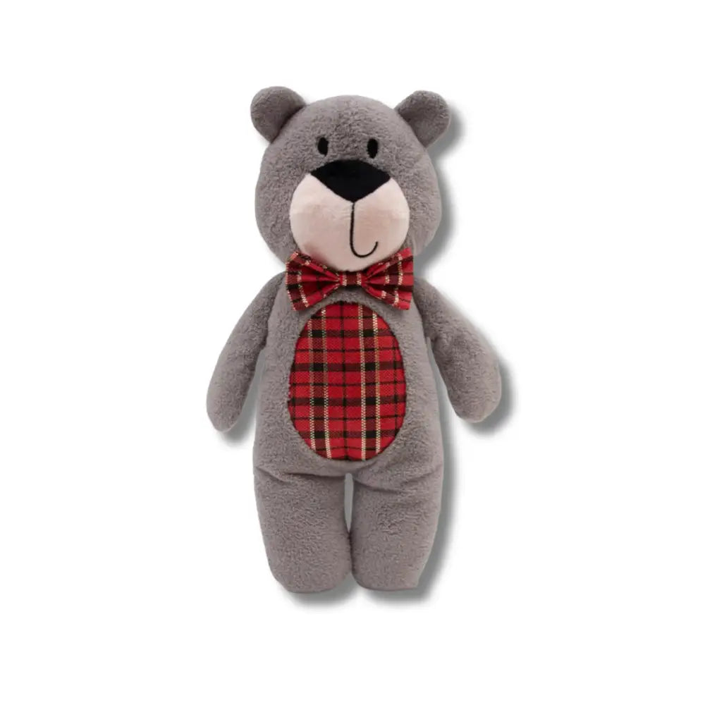 Great&Small’s Tartan Christmas Bear: 45cm gray fur plush with red plaid bow