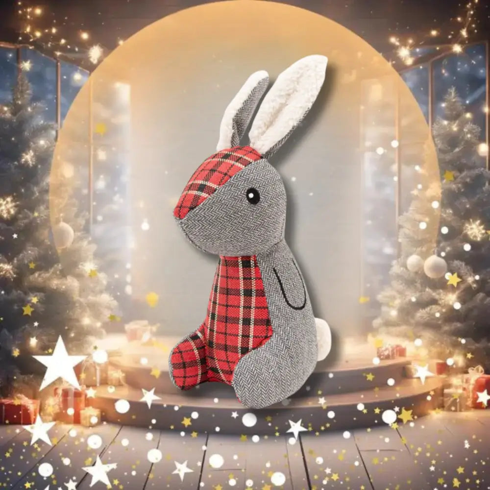 Great&Small features adorable tartan Christmas toy: red plaid gray plush bunny