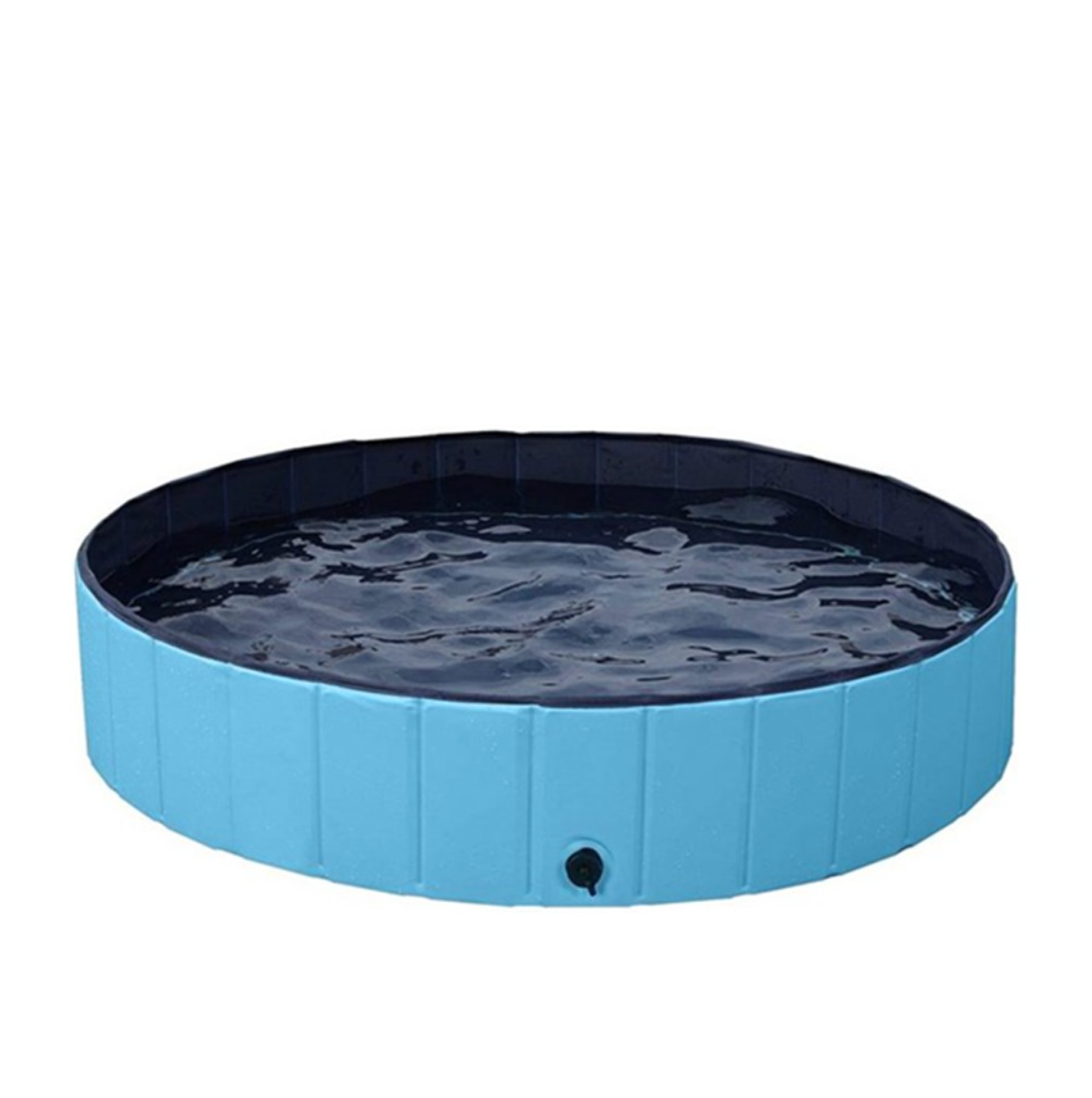 Blue pet pool with water on a white background