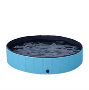 Blue pet pool with water on a white background