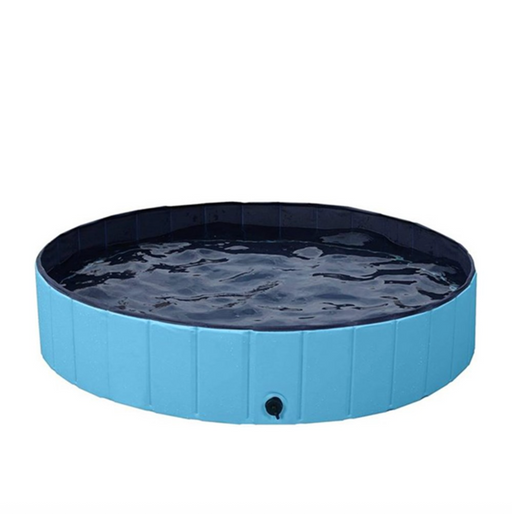 Blue pet pool with water on a white background