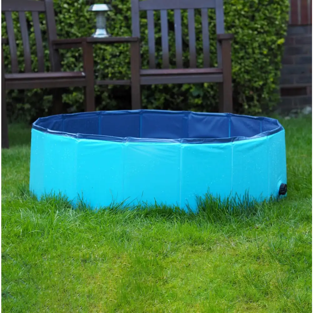 Great&Small Cool Pool: Blue and white durable plastic inflatable pool with black valve