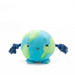 Plush toy resembling the Earth with a happy face on a white background