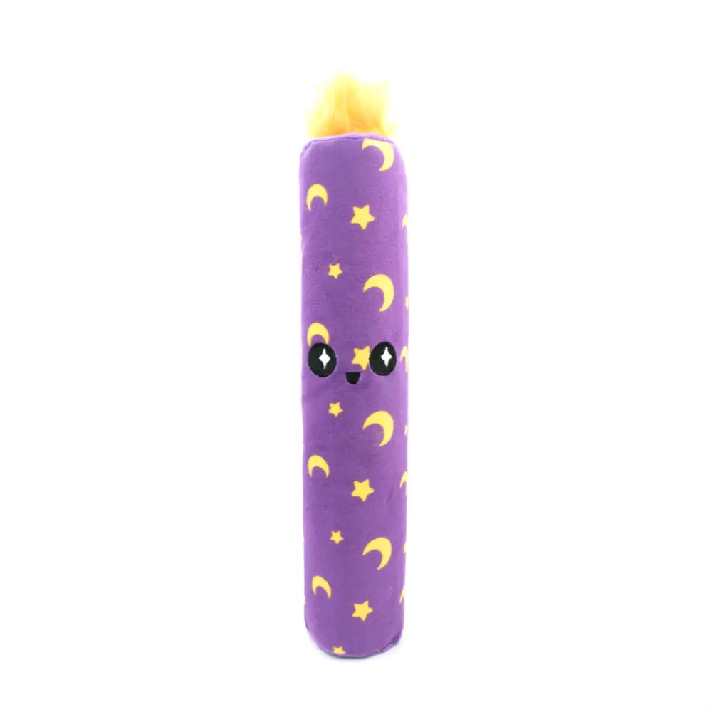 Purple candle dog toy sits on a white background
