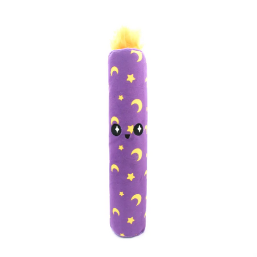 Purple candle dog toy sits on a white background