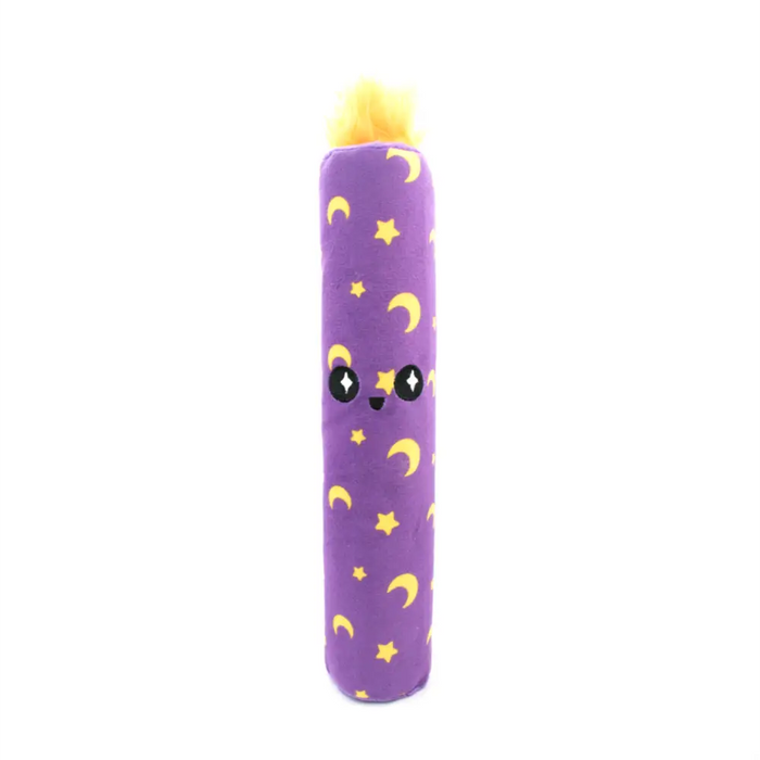 Purple candle dog toy sits on a white background