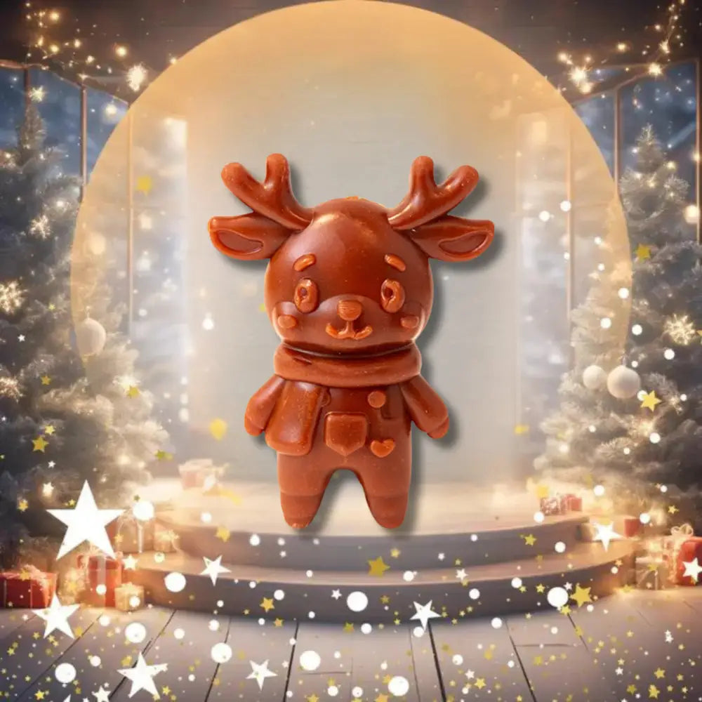 Adorable reindeer dog treat: sweet potato chocolate bar with antlers