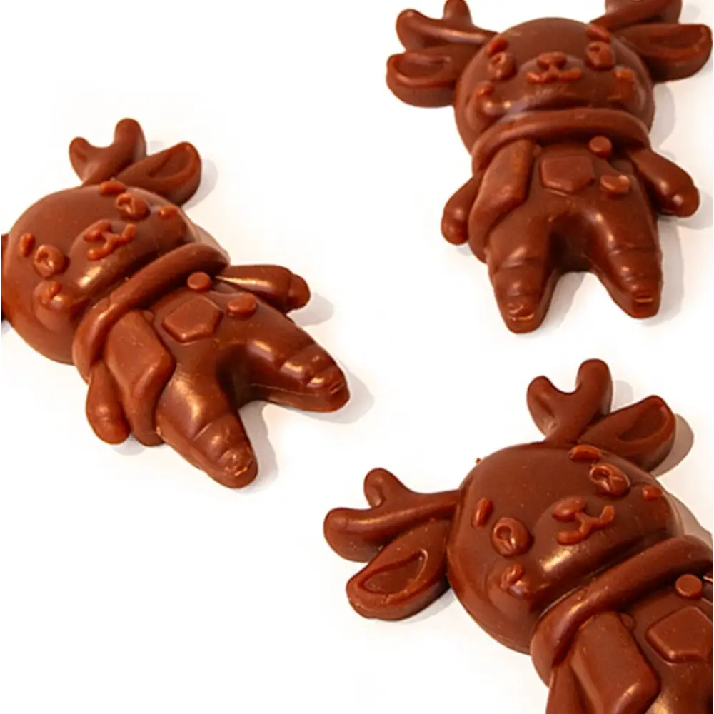 Adorable reindeer dog treat with sweet potato and chocolate design
