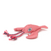 Pink crab-shaped water dog toy with a rope on a white background