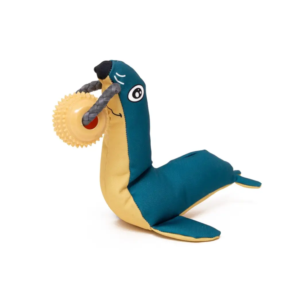 Blue and yellow Oddity Ocean Sea Lion floating toy with textured ball, 22cm