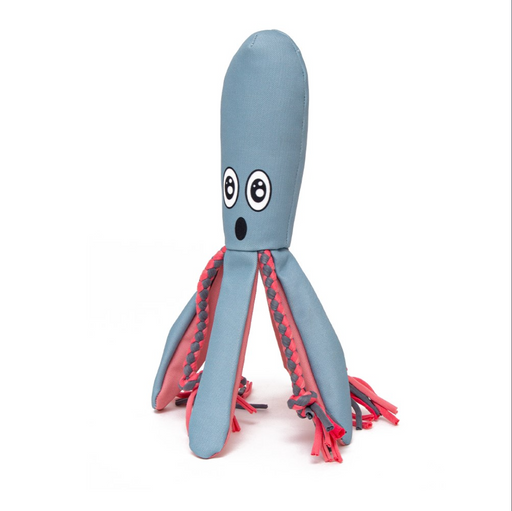 Plush water toy squid with a surprised expression on a white background