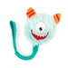 Toy with a single eye and striped ears on a white background