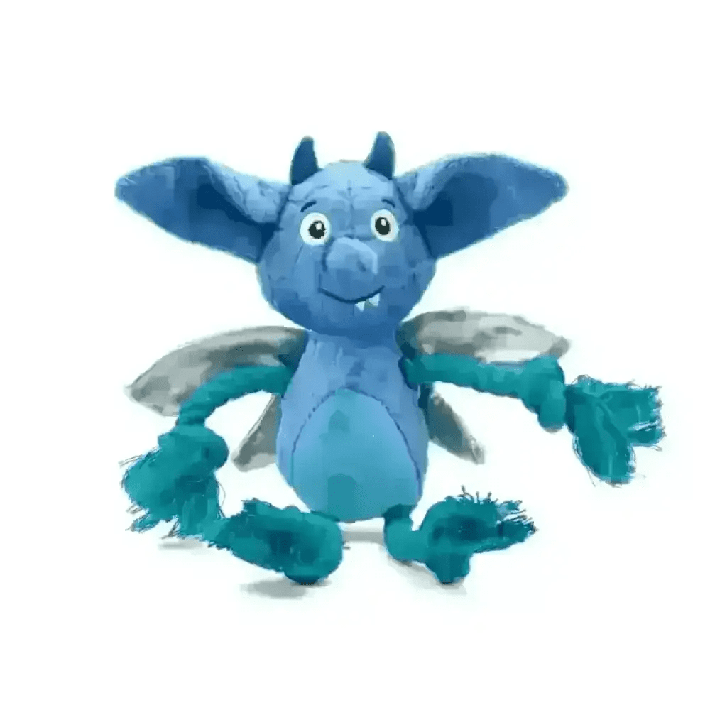 Blue dragon plush toy from Great&Small British Beasts with rope limbs, designed by HuggleHounds