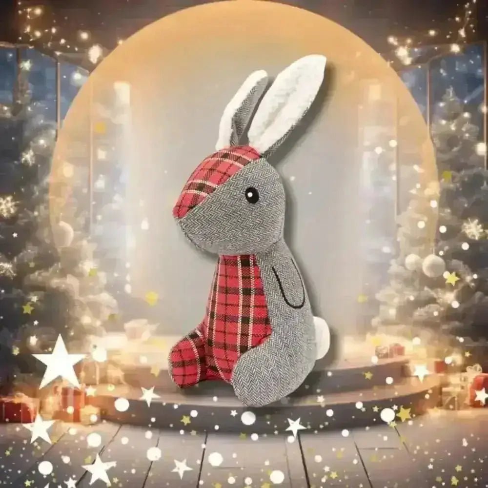 Great&Small features adorable tartan Christmas toy: red plaid gray plush bunny