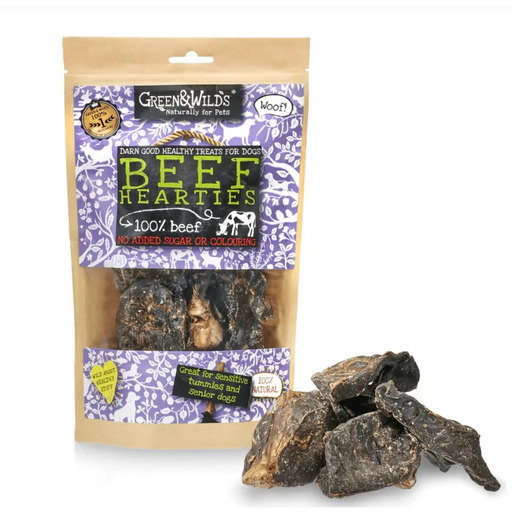 Green & Wilds Beef Hearties natural dog treats for dogs.