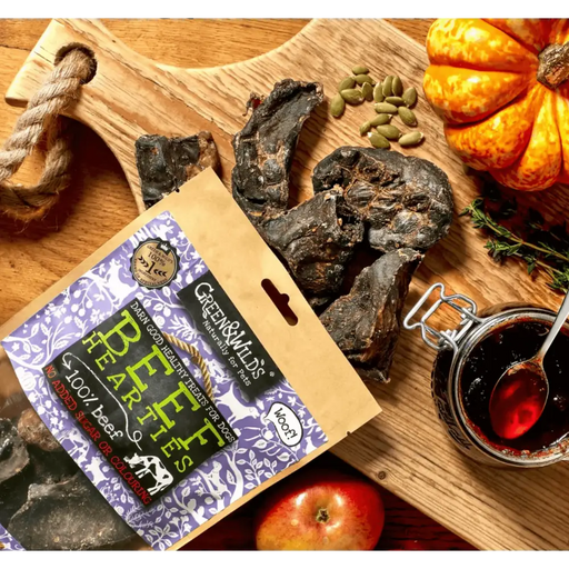 Green And Wilds Beef Hearties natural chews for dogs.