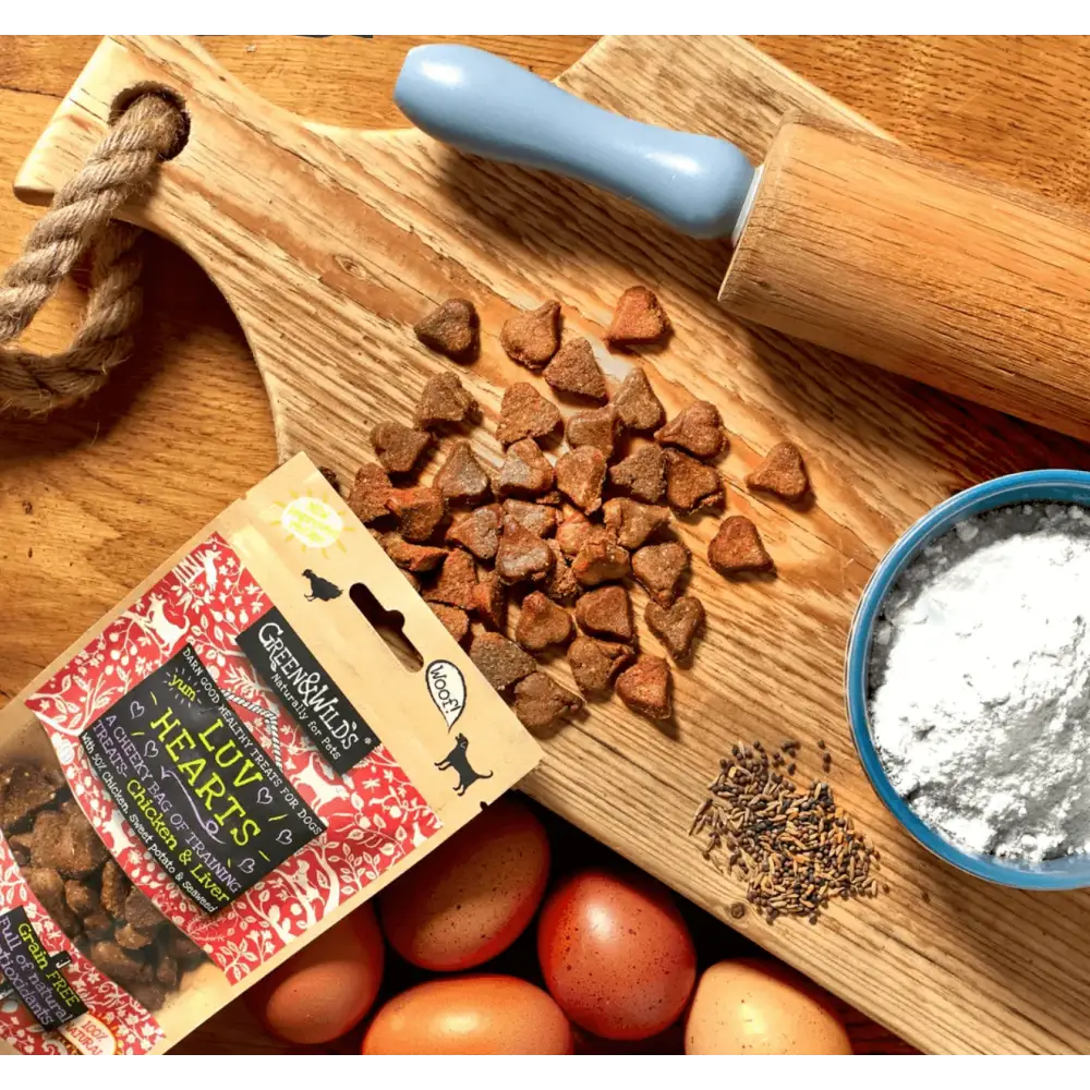 Green And Wilds Natural Luv Hearts treats for dogs.