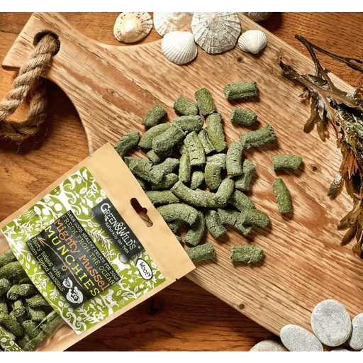 Green And Wilds Natural Mighty Mussel Munchies treats for dogs.