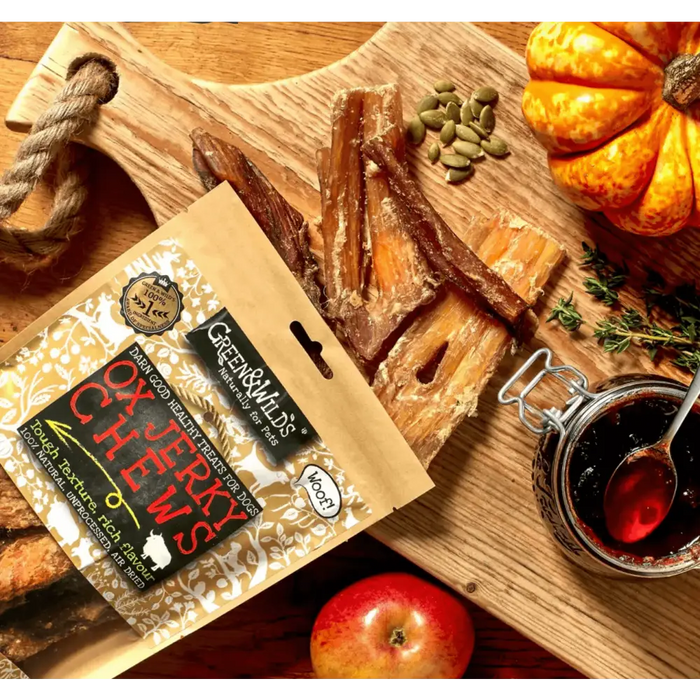 Green And Wilds Natural Ox Jerky Chews for dogs.