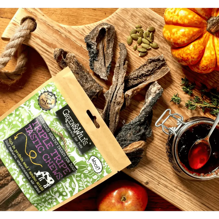 Green And Wilds Triple Tripe Tastic Natural Dog Chews.