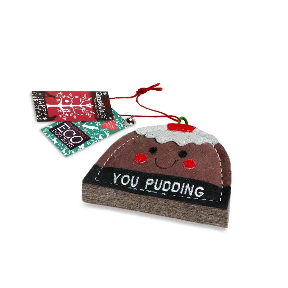 Eco-friendly felt Christmas pudding ornament for smaller dogs from Green And Wilds Christmas range