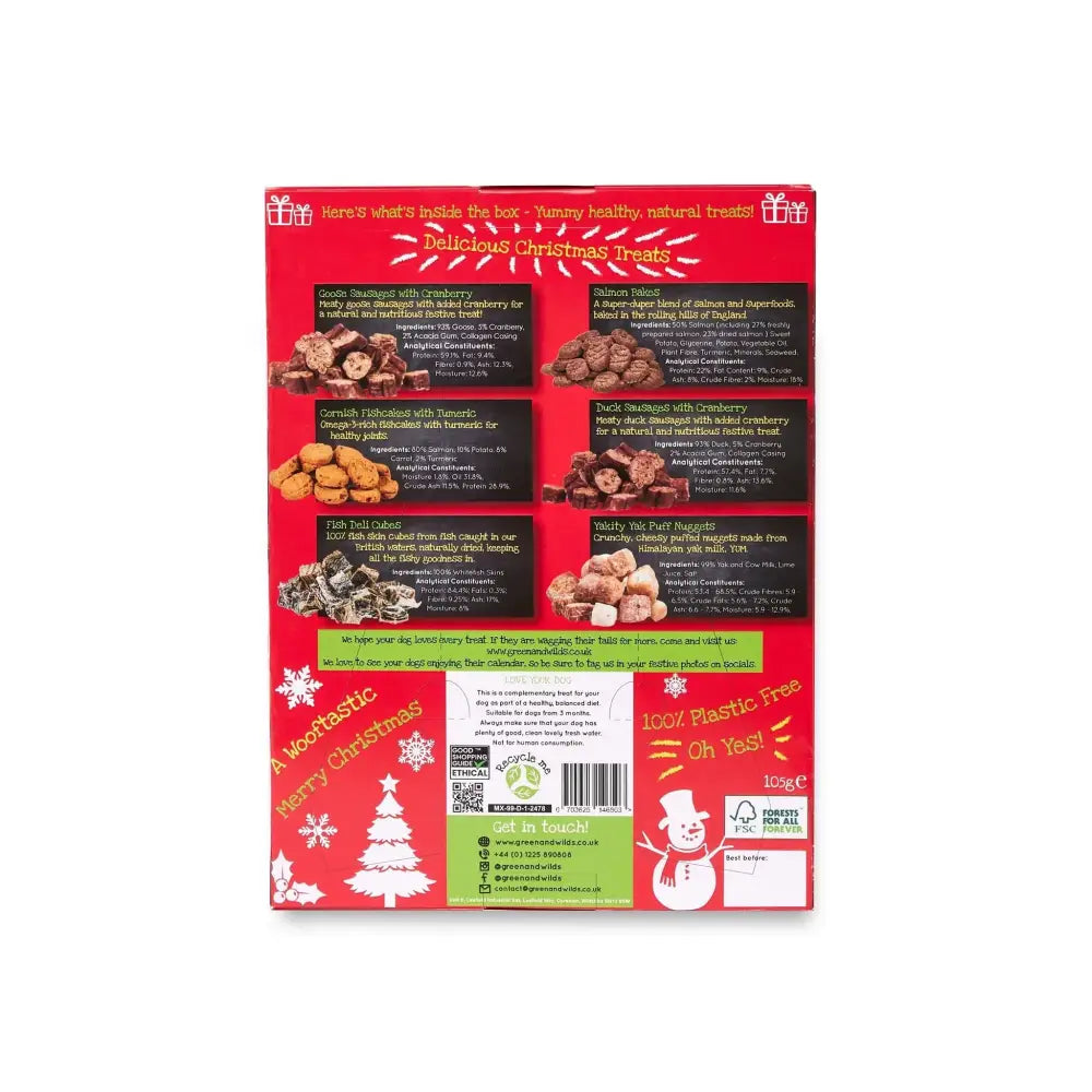 Green And Wilds Dog Advent Calendar with festive nuts, cranberry sausage slices