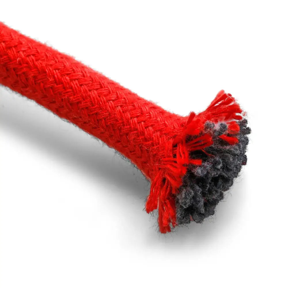 Red braided cord with frayed ends and black tips in Green And Wilds Chris Christmas Eco Dog Toy