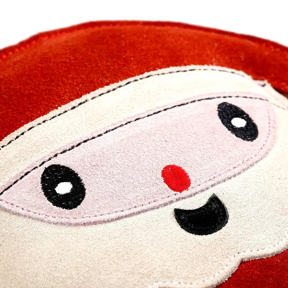 Red plush Santa face mask with white trim for Green And Wilds Chris Christmas eco dog toy