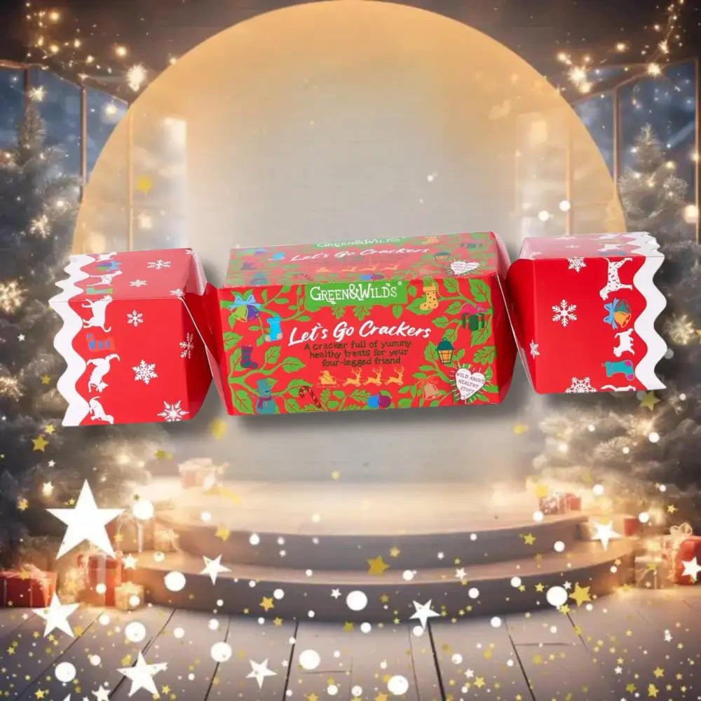 Green And Wilds Christmas Cracker for Dogs in festive red and green box