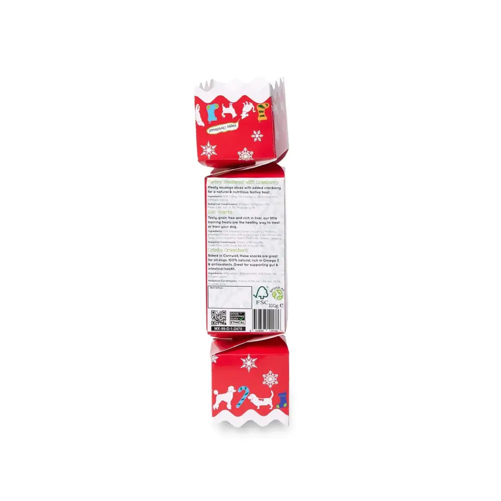 Red and white Green And Wilds Christmas Cracker for Dogs with reindeer design