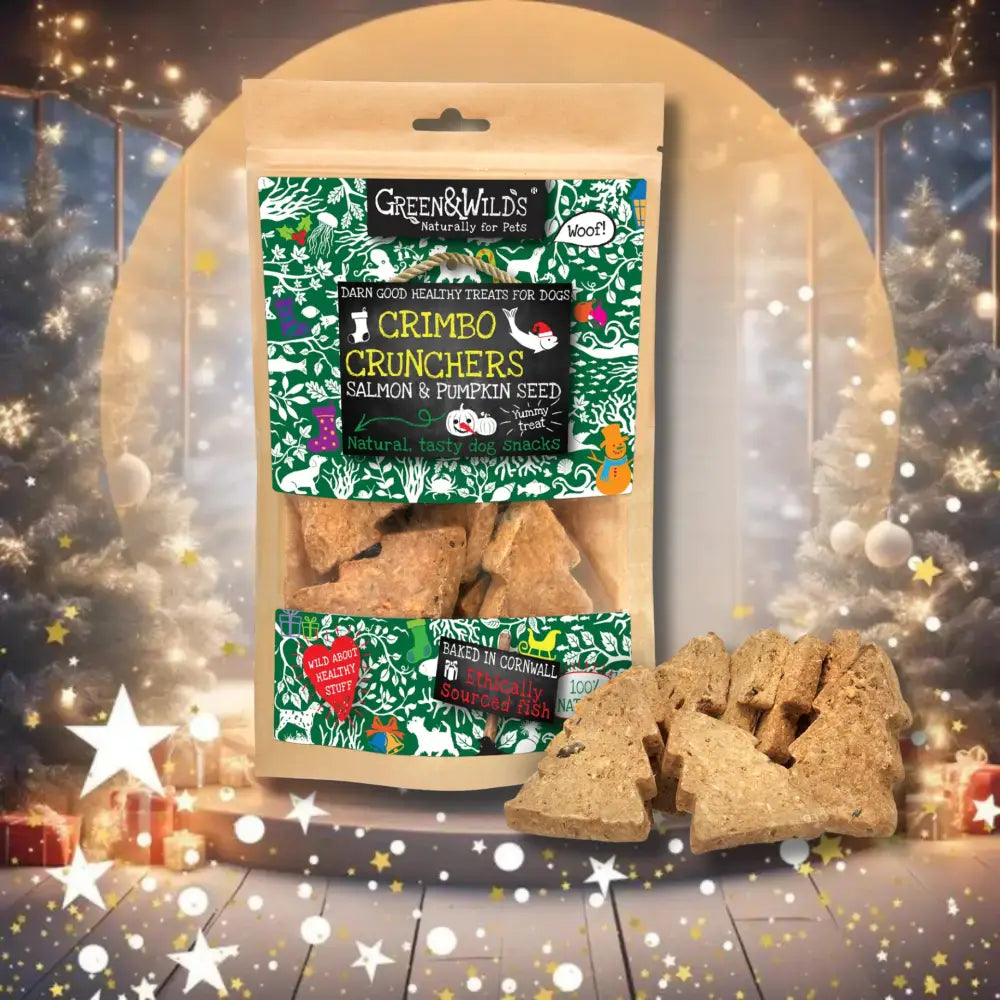 Green & Wilds Crimbo Crunchers: Tree-mendously Tasty Christmas Dog Treats, Salmon & Pumpkin, 150g