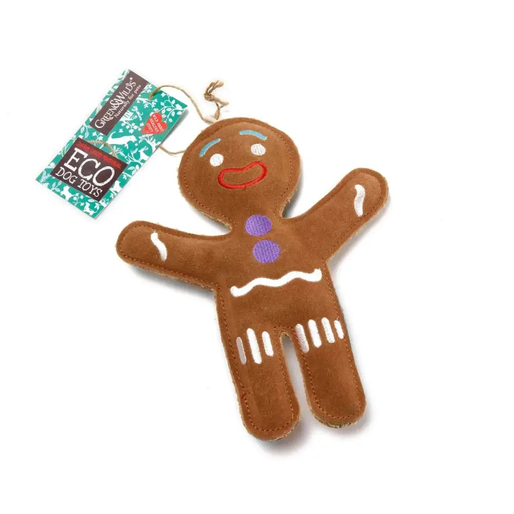 Green And Wilds Jean Genie eco-friendly gingerbread dog toy with felt body
