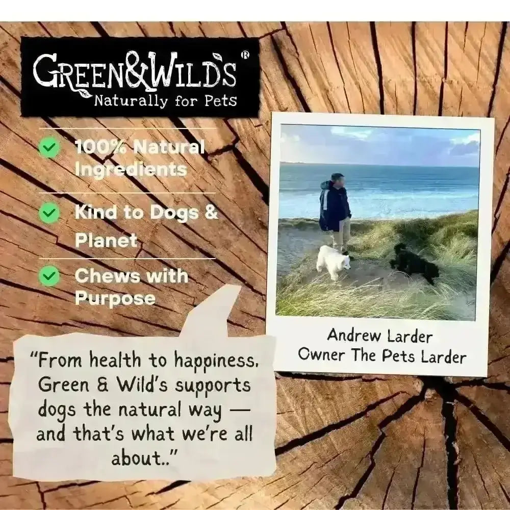 Green And Wilds premium fallow antler dog chews safety guide with red cross and green checkmark