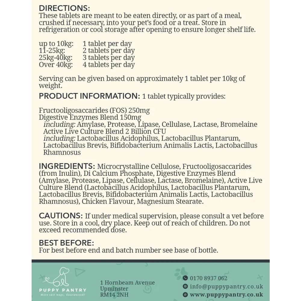 Gut Health Tablets – Chicken (120 Pack) With probiotics prebiotics & enzymes for digestive support - Dog Gut Health
