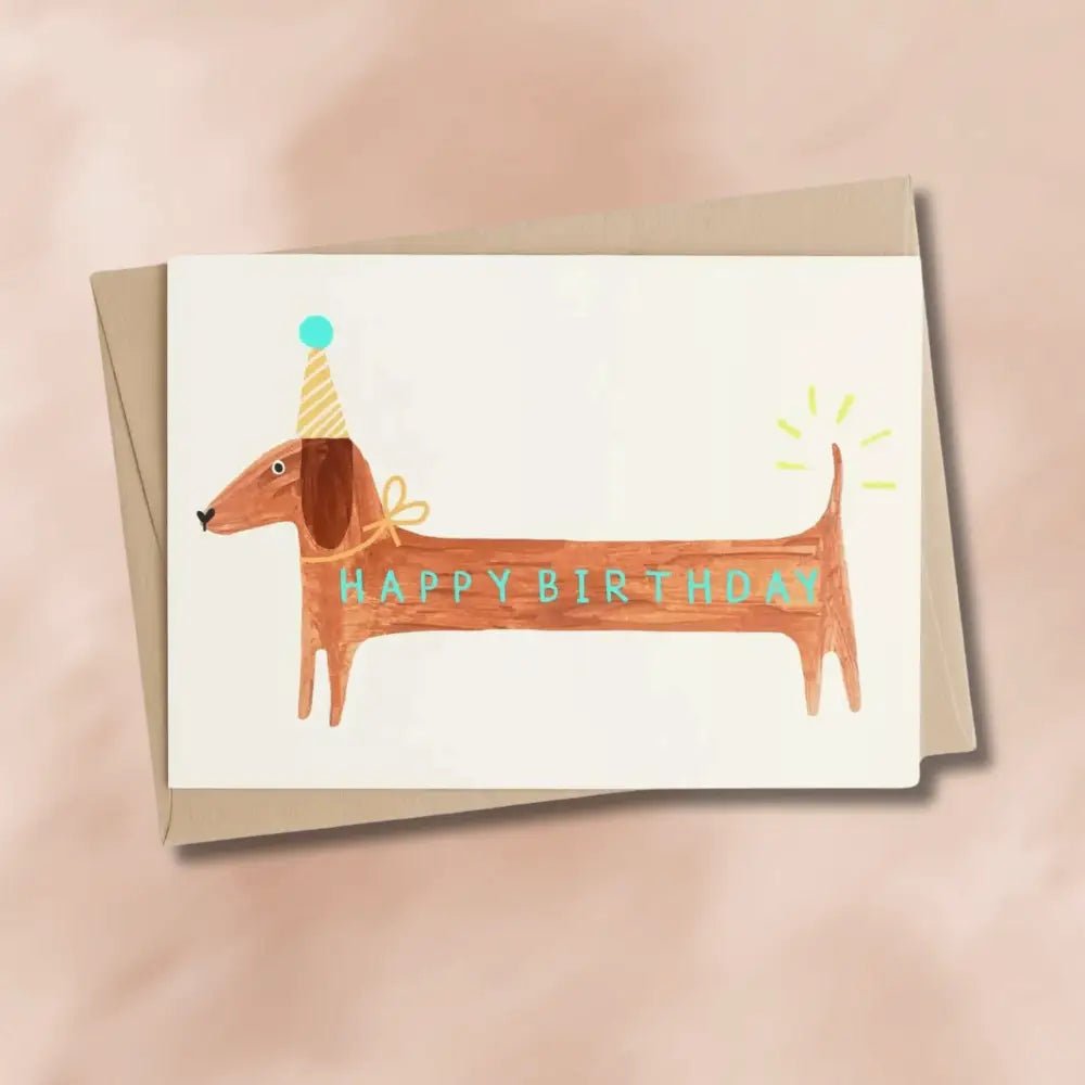 Happy Birthday Sausage Dog Card for animal lovers with beautiful card design