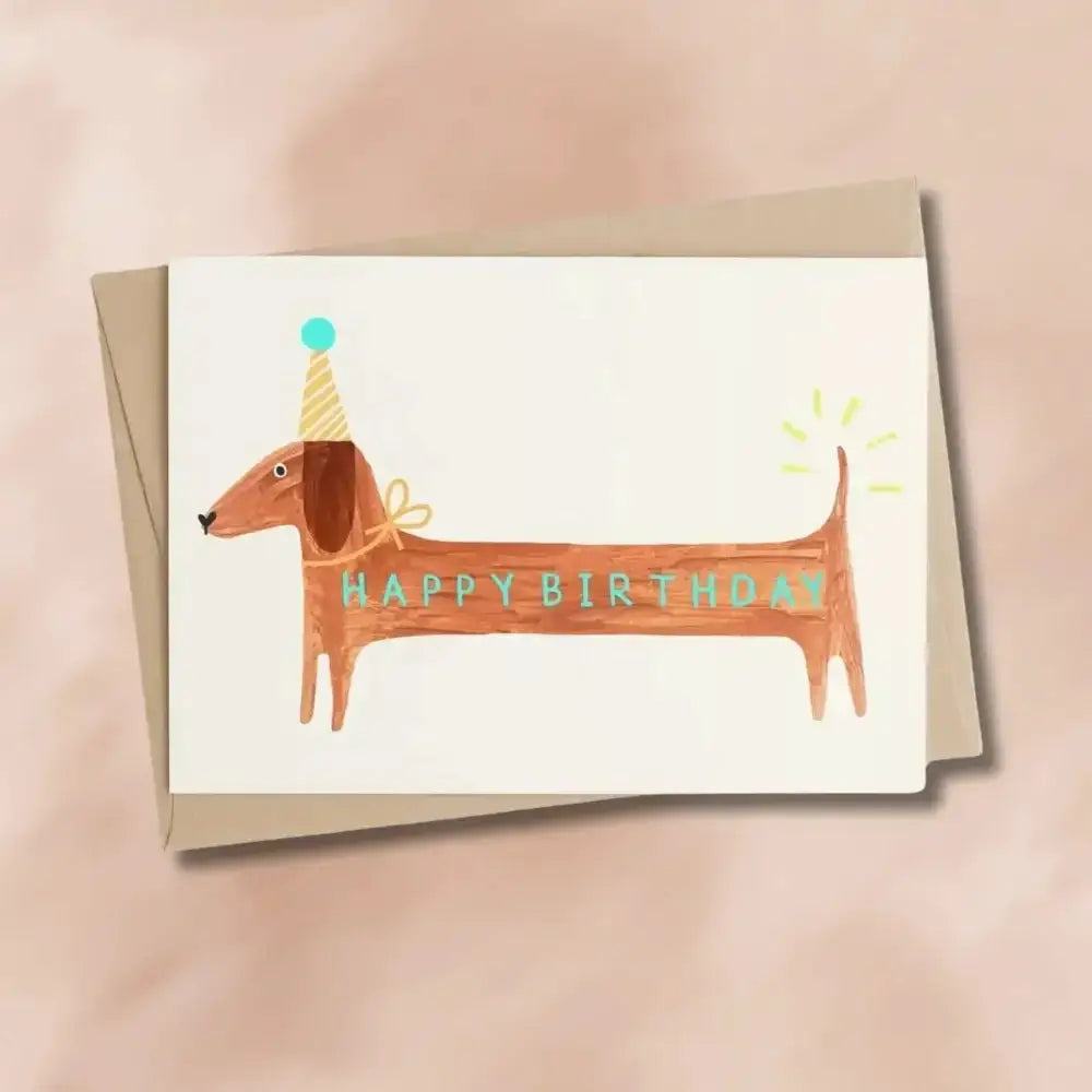 Happy Birthday Sausage Dog Card for animal lovers with beautiful card design