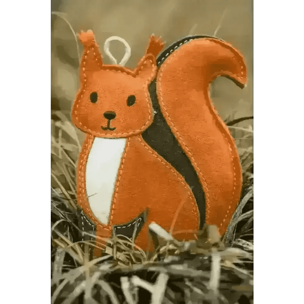 Hazel the red squirrel catnip-infused eco toy with orange felt, stitched details
