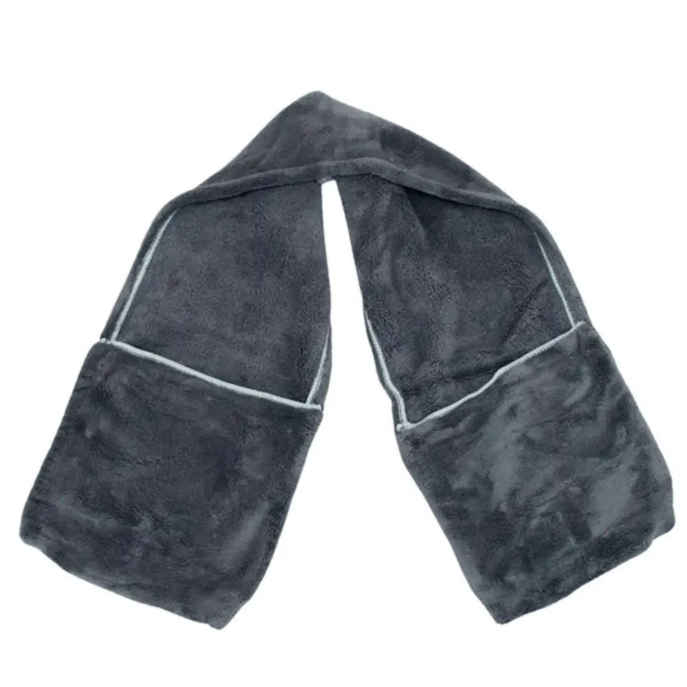 Charcoal gray plush Henry Wag neck warmer with white piping, absorbent microfibre