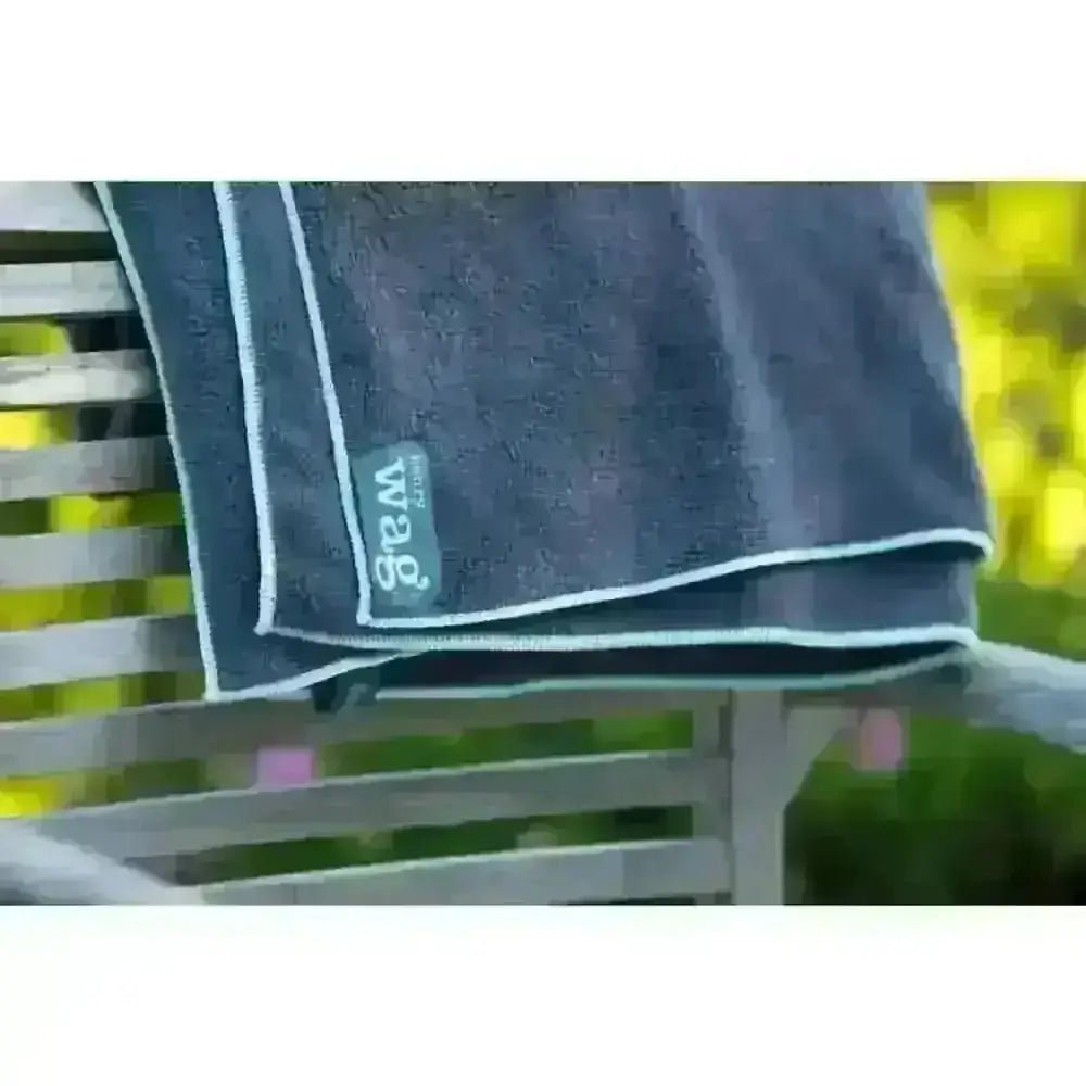 Henry Wag microfibre towel in navy blue with teal trim for dog’s coat