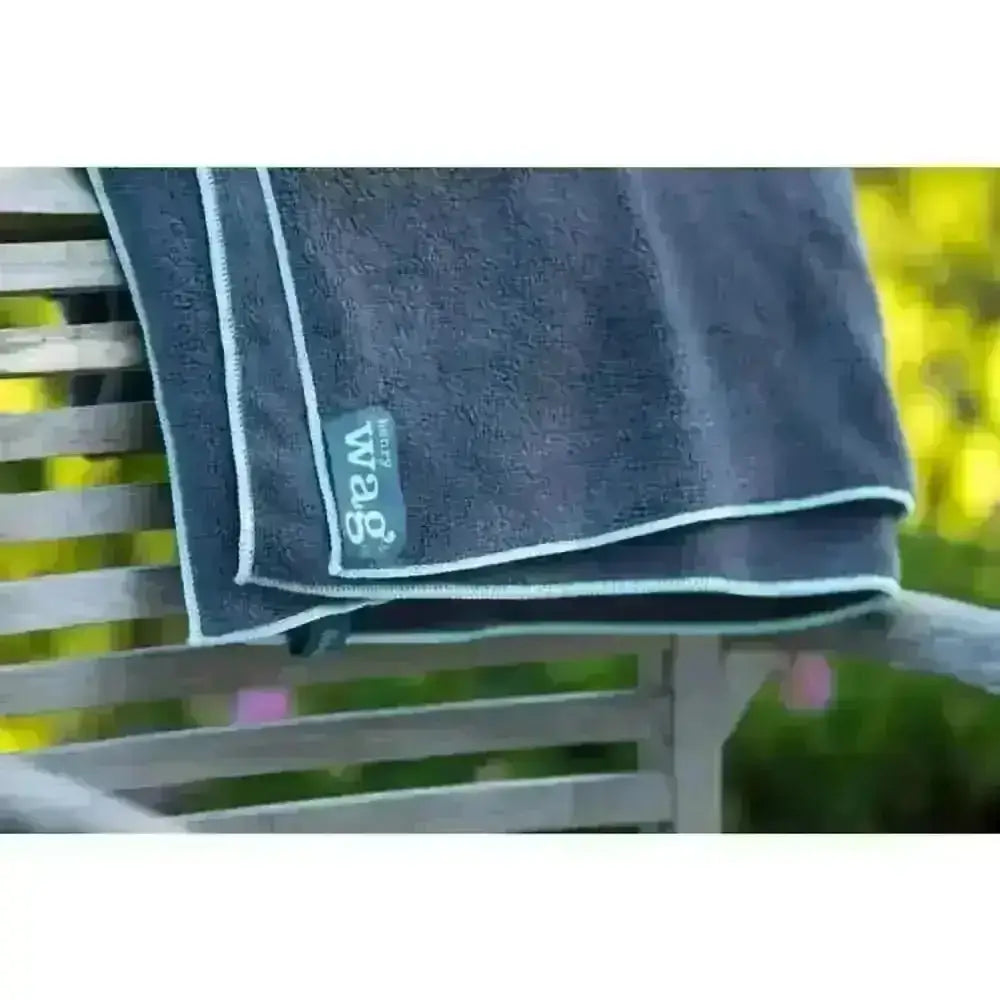 Henry Wag microfibre towel in navy blue with teal trim for dog’s coat